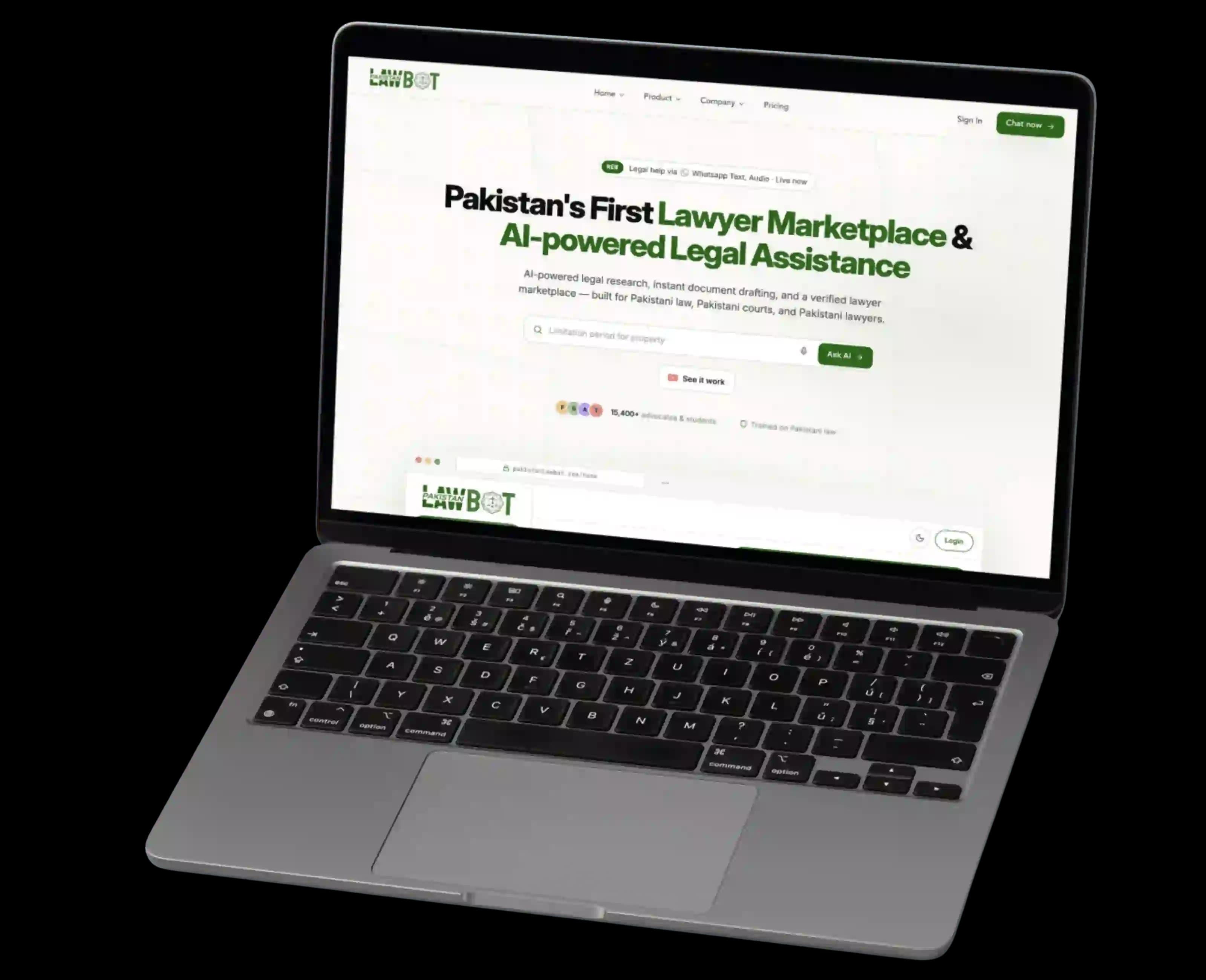 Pakistan Law Bot landing page